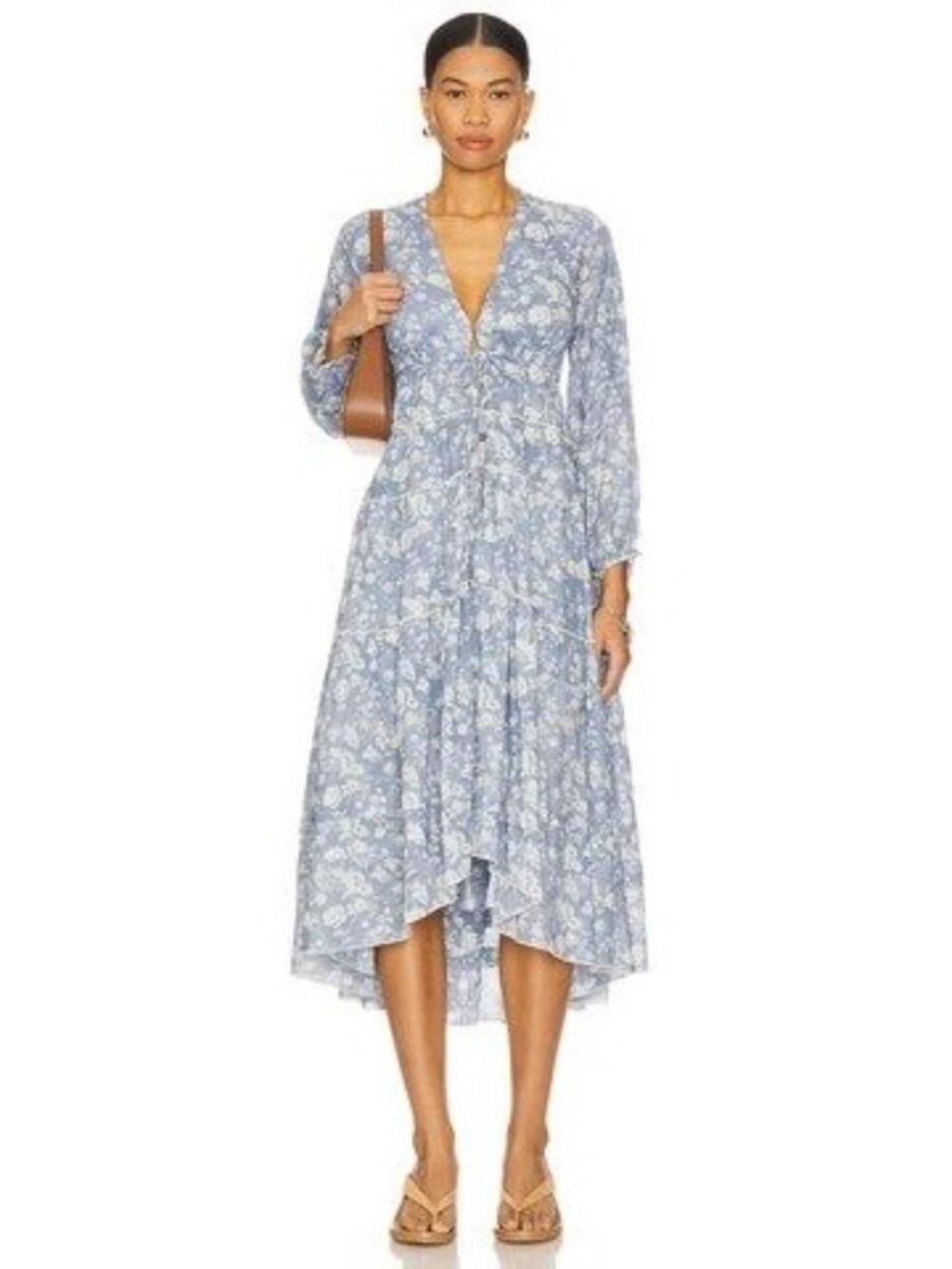 Free People XS Pappiet midi dress bluebell combo blue floral prairie cottagecore
